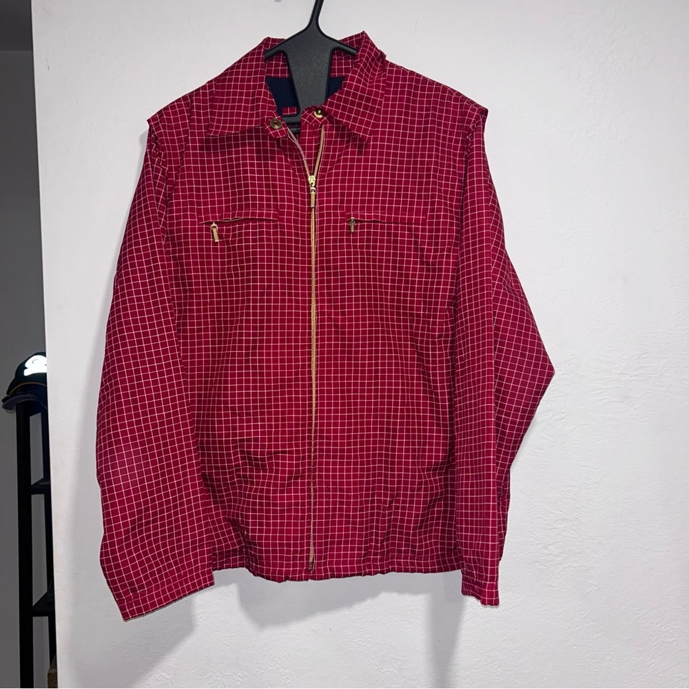 Catalina Windbreaker Jacket Full Zip Red White Checkered Average Womens Small